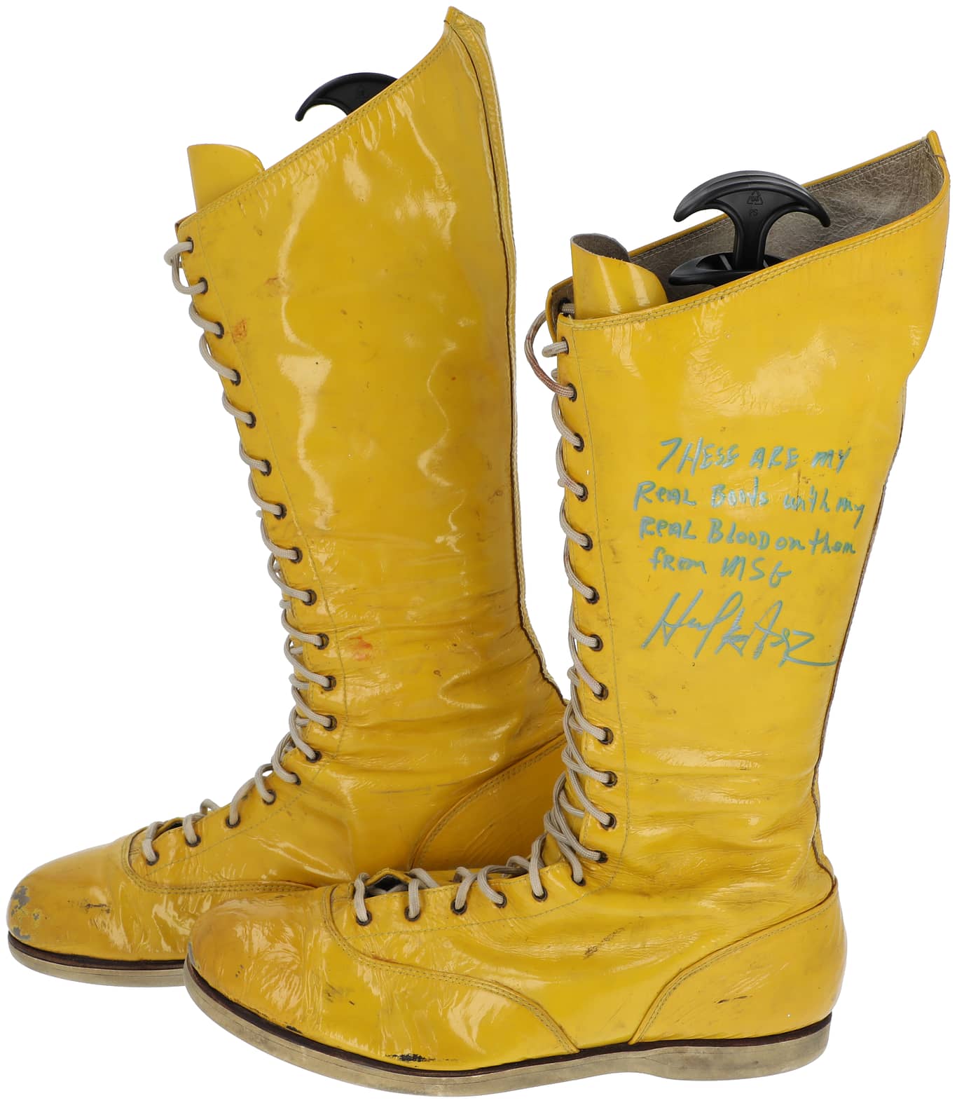 Hulk Hogan WWF Event-Worn, Photo-Matched, Signed and Inscribed, Yellow Boots