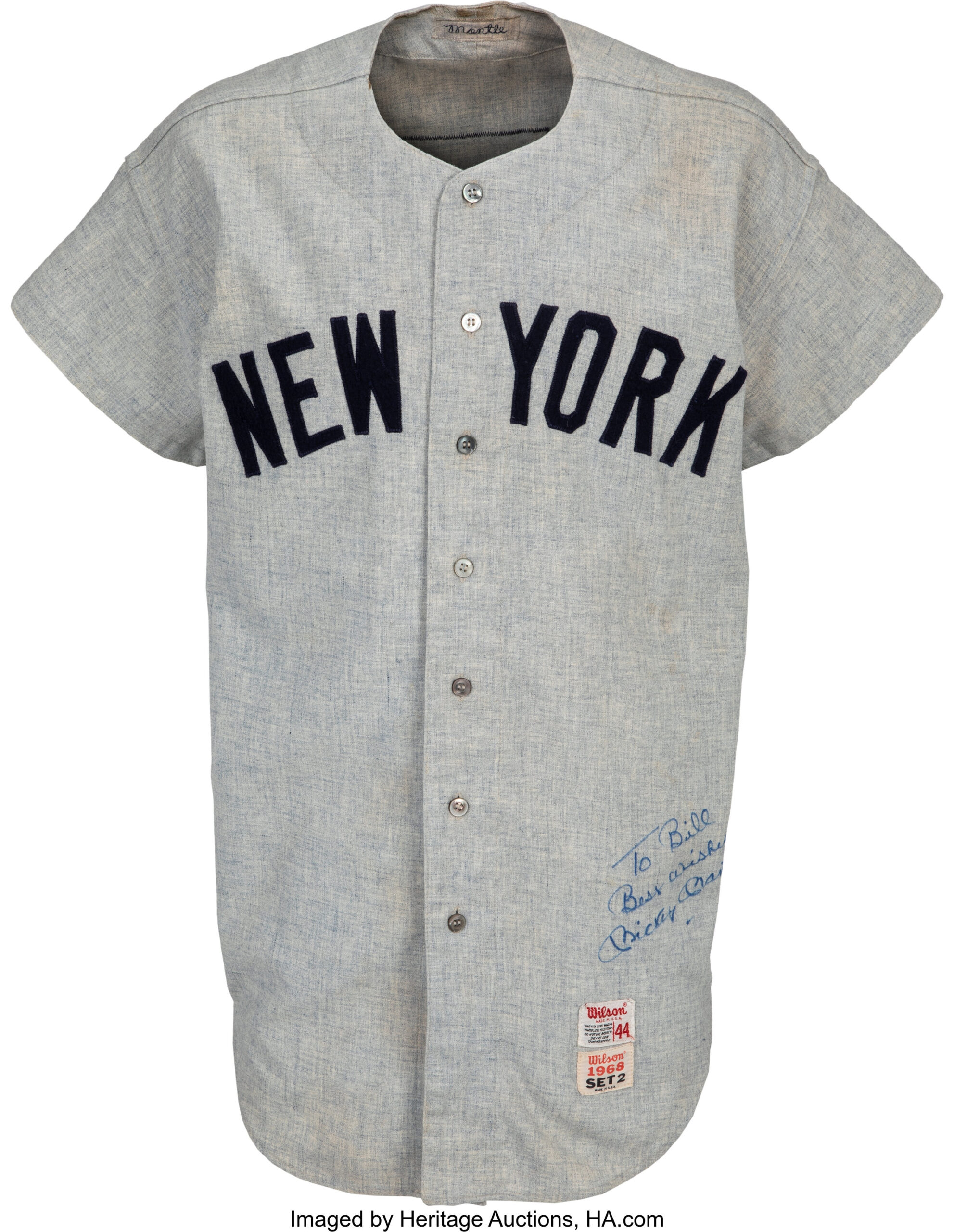 1968 Mickey Mantle game-worn and signed New York Yankees jersey