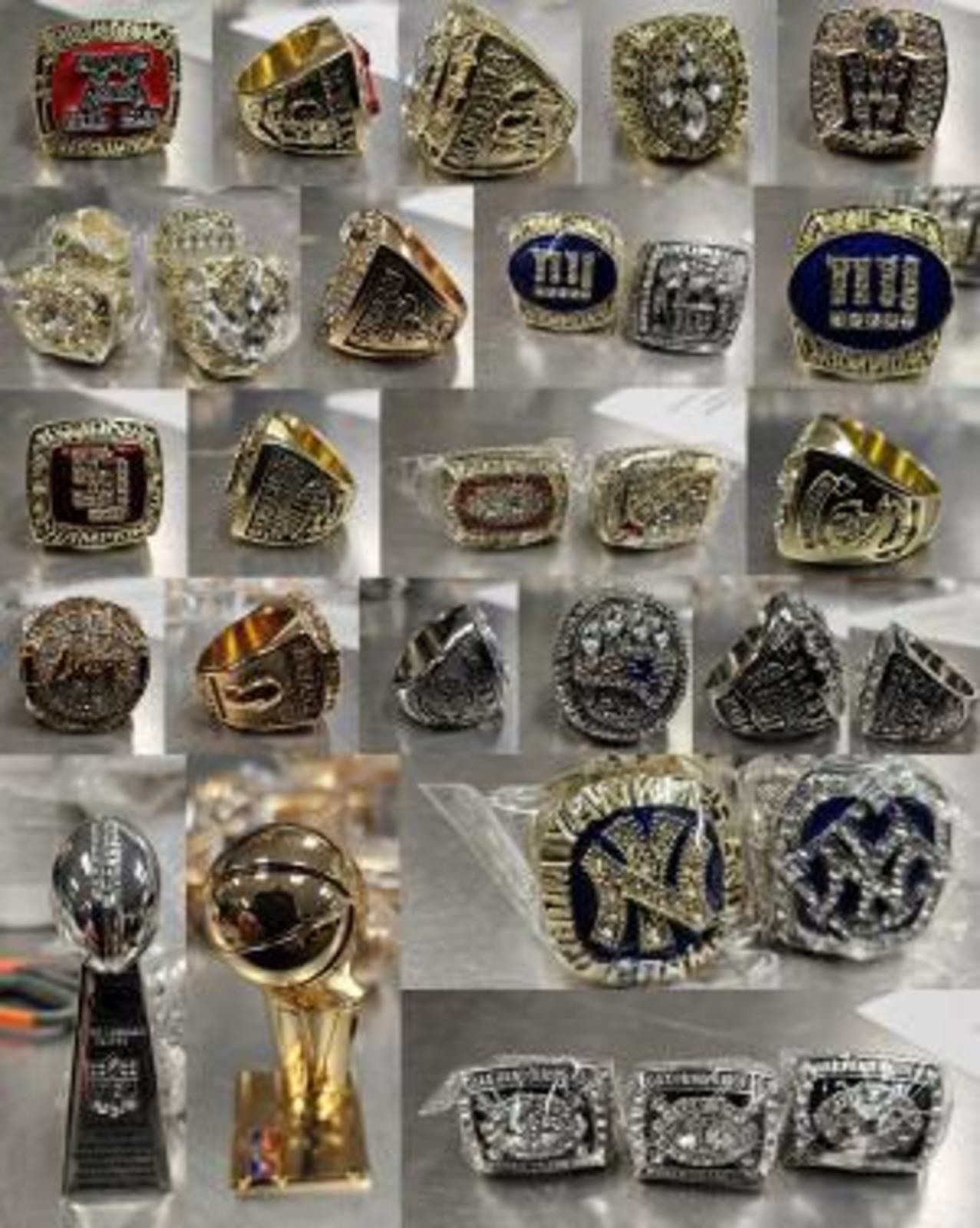 Counterfeit professional sports championship rings consisting of NFL, NBA and MLB, seized as Intellectual Property Rights violations