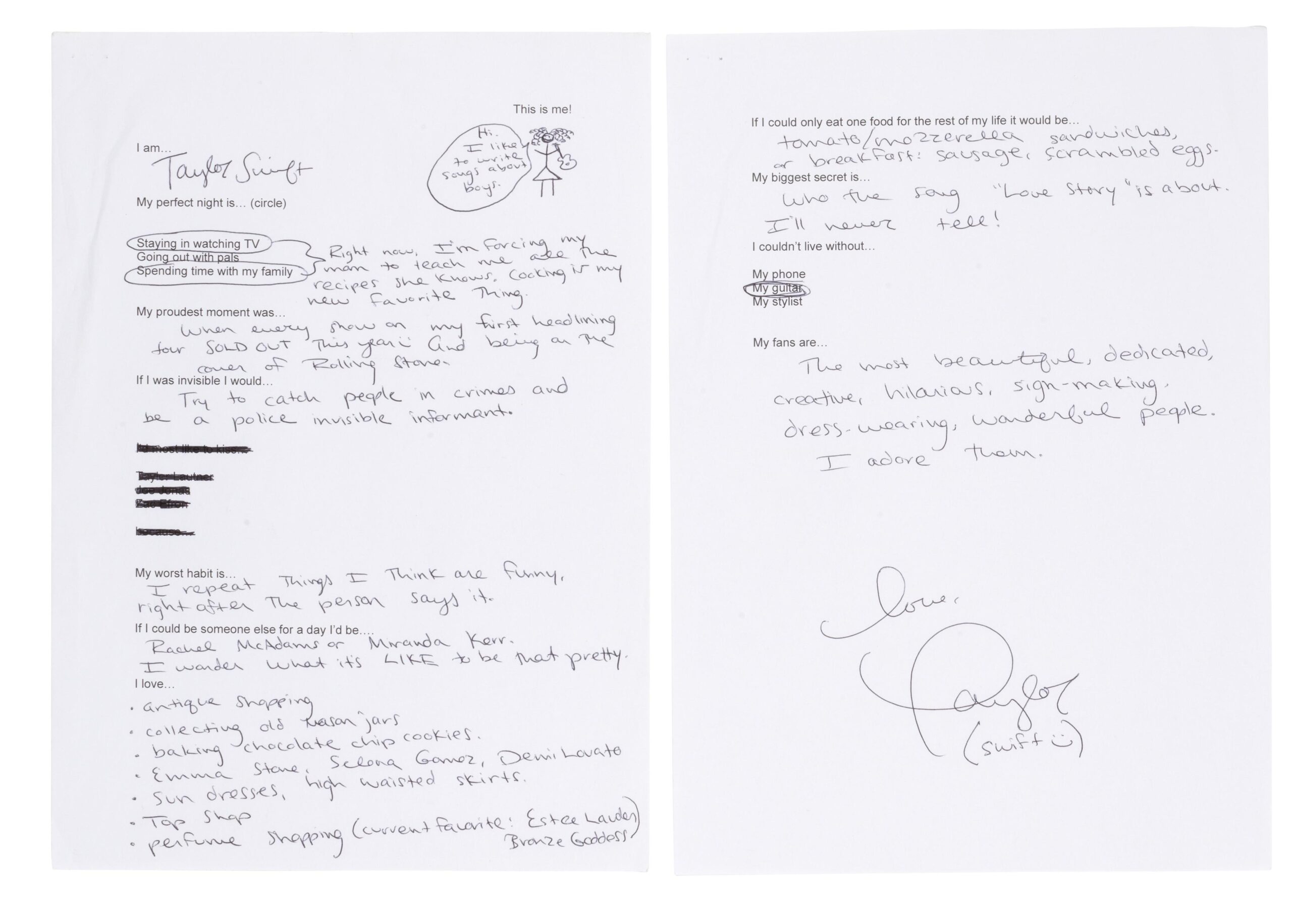 Taylor Swift handwritten note