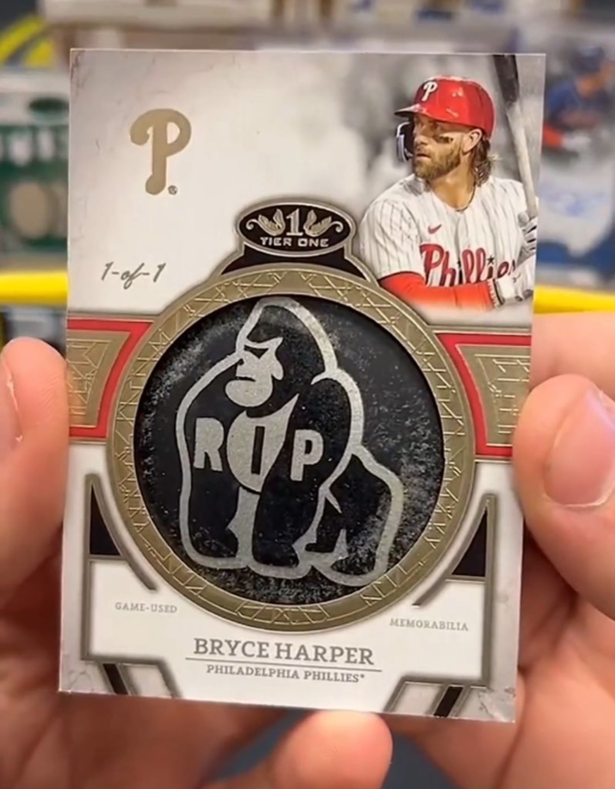 Bryce Harper "RIP Harambe" bat knob card from 2024 Topps Tier One Baseball